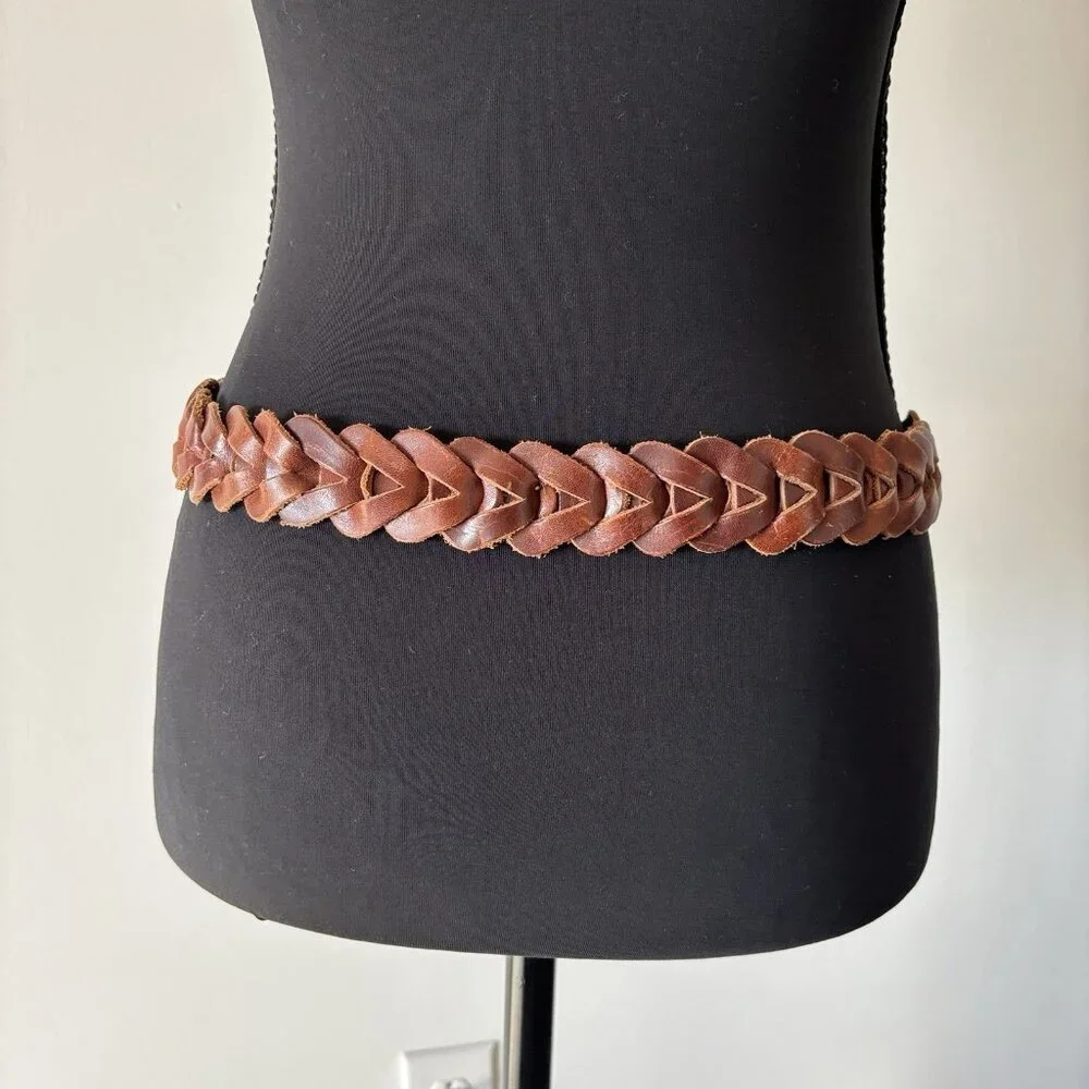 Women’s‎ Brown Leather Belt Braided Western Boho Cowgirl Festival Medium Large